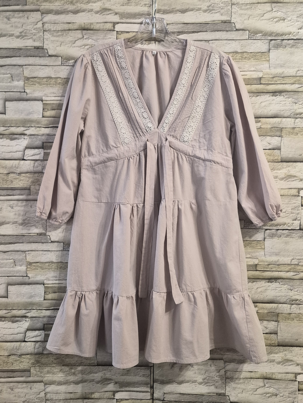 ​Boho Tiered Dress Women’s XL Mauve Cottagecore Babydoll V-Neck 3/4 Puff Sleeve